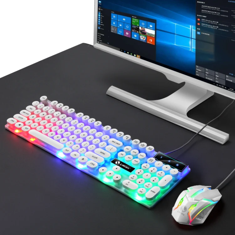 TX300 Mechanical Feel Backlight Punk Wired Keyboard Mouse Set (White) - Image 2