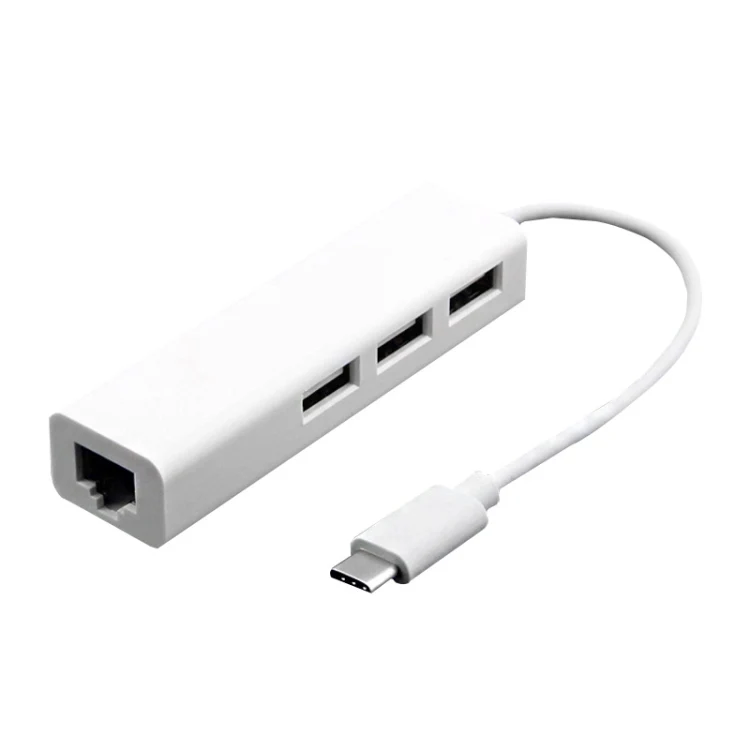 Type-C to 3 x USB and RJ45 Multi-function Adapter, Length: 13cm(White)
