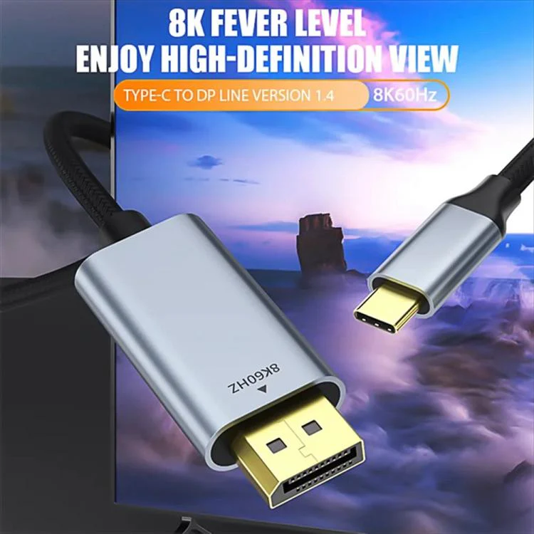 Type-C to DisplayPort 1.4 Ultra HD 8K Video Adapter Braided Cable, Length:1.5m 8K Bidirectional(Black Silver) - Image 3
