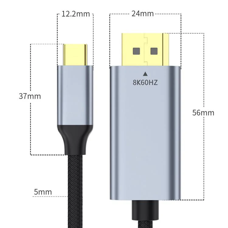 Type-C to DisplayPort 1.4 Ultra HD 8K Video Adapter Braided Cable, Length:1m 8K Bidirectional(Black Silver) - Image 2