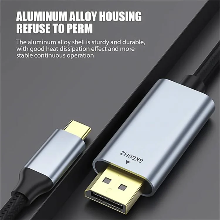 Type-C to DisplayPort 1.4 Ultra HD 8K Video Adapter Braided Cable, Length:2m(Black Silver) - Image 9