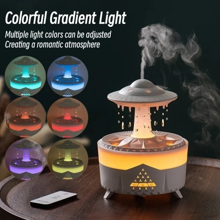 UFO Water Drop Aromatherapy Humidifier Desktop Remote Control Diffuser, Plug: EU Plug(Wood Grain) - Image 7