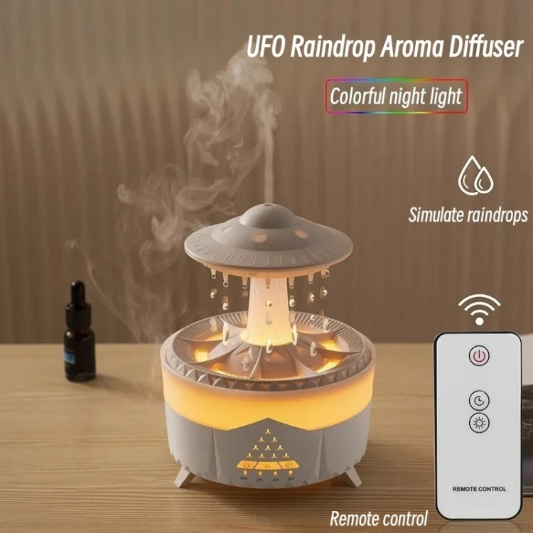 UFO Water Drop Aromatherapy Humidifier Desktop Remote Control Diffuser, Plug: EU Plug(Wood Grain) - Image 8