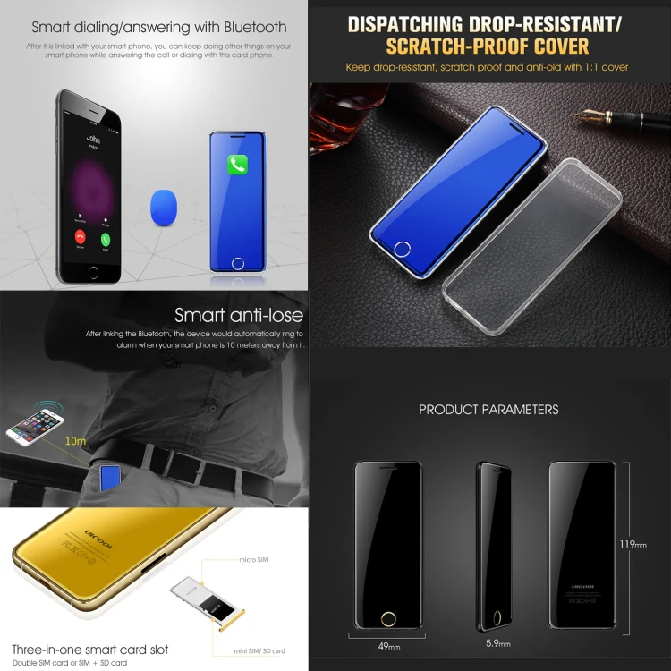 Ulcool V66+, 1.54 inch, MTK6261D, Support Bluetooth Sync, Bluetooth Dial, FM, Anti-lost, GSM, Dual SIM (Blue) - Image 5