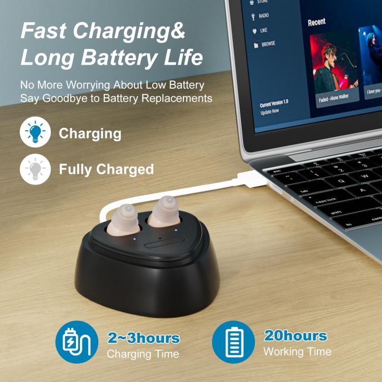 Ultra-Compact In-Ear Invisible Hearing Amplifier With Charging Case For Elderly(Red Blue+Black Case) - Image 3