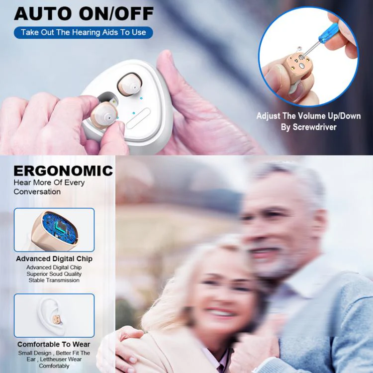 Ultra-Compact In-Ear Invisible Hearing Amplifier With Charging Case For Elderly(Skin Color +White Case) - Image 6