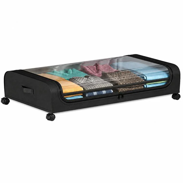 Underbed Storage Containers With Wheels Rolling Under Bed Organizer With Clear Lid(Curved Black) - Image 2