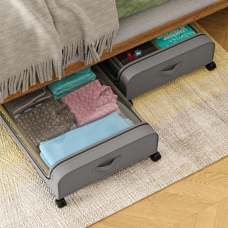 Underbed Storage Containers With Wheels Rolling Under Bed Organizer With Clear Lid(Curved Black) - Image 8