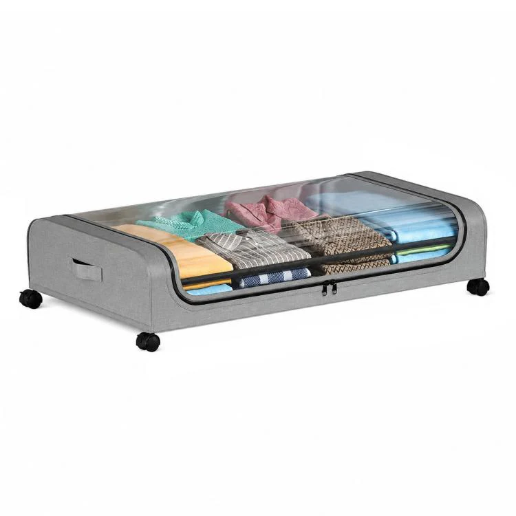 Underbed Storage Containers With Wheels Rolling Under Bed Organizer With Clear Lid(Curved Gray) - Image 2