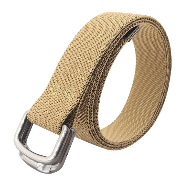 Unisex Elastic Nylon Web Belt Stretch Casual Jeans Belts With Alloy Double Buckle, Length: 105cm(Khaki)