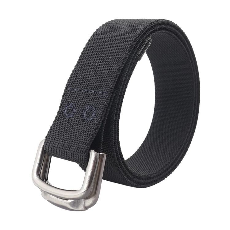 Unisex Elastic Nylon Web Belt Stretch Casual Jeans Belts With Alloy Double Buckle, Length: 115cm(Black)