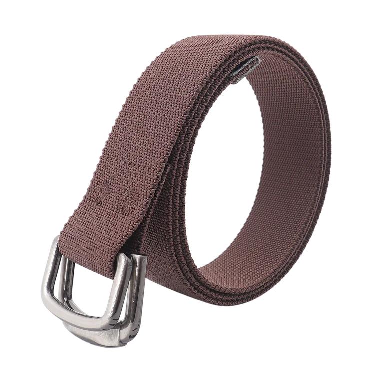 Unisex Elastic Nylon Web Belt Stretch Casual Jeans Belts With Alloy Double Buckle, Length: 115cm(Brown)