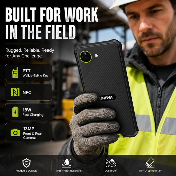 UNIWA F999 Rugged Phone, 4GB+64GB, 5.33 inch Android 16.0 Unisoc T615 UMS9230E Octa Core, PTT Button, Network: 4G, NFC, Plug:AU Plug(Black Green) - Image 11