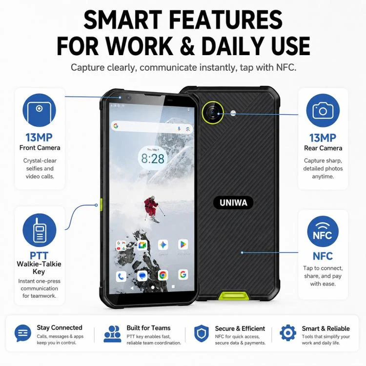 UNIWA F999 Rugged Phone, 4GB+64GB, 5.33 inch Android 16.0 Unisoc T615 UMS9230E Octa Core, PTT Button, Network: 4G, NFC, Plug:AU Plug(Black Green) - Image 9