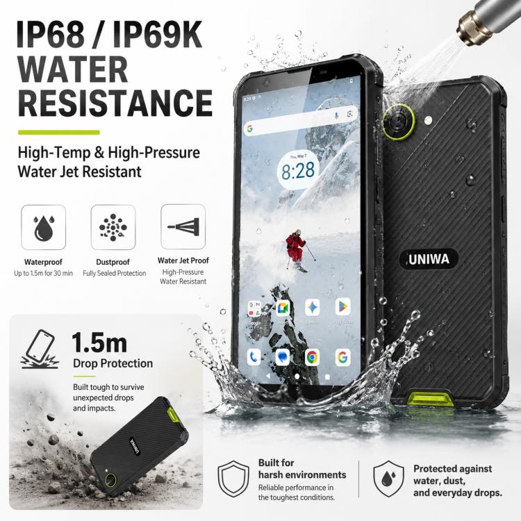 UNIWA F999 Rugged Phone, 4GB+64GB, 5.33 inch Android 16.0 Unisoc T615 UMS9230E Octa Core, PTT Button, Network: 4G, NFC, Plug:UK Plug(Black Green) - Image 7