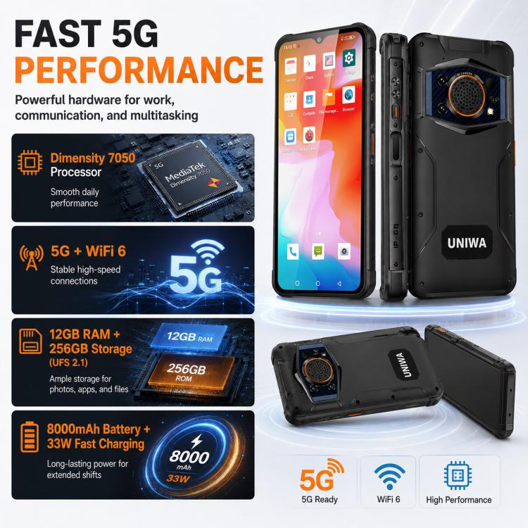 UNIWA NR6600 Rugged Phone, 12GB+256GB, 6.6 inch Android 12.0 MediaTek Dimensity 7050 Octa Core, 8000mAh Battery, Network: 5G, NFC, PTT, OTG, Plug:AU Plug(Black) - Image 6