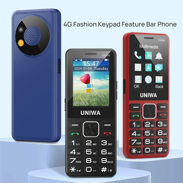 UNIWA V2000 Elder Keypad Phone, 2.4 inch Unisoc T107, 1700mAh Battery, LED Flashlight, SOS, Network: 4G, AU Plug (Black) - Image 2