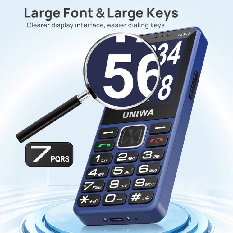 UNIWA V2000 Elder Keypad Phone, 2.4 inch Unisoc T107, 1700mAh Battery, LED Flashlight, SOS, Network: 4G, EU Plug (Black) - Image 9
