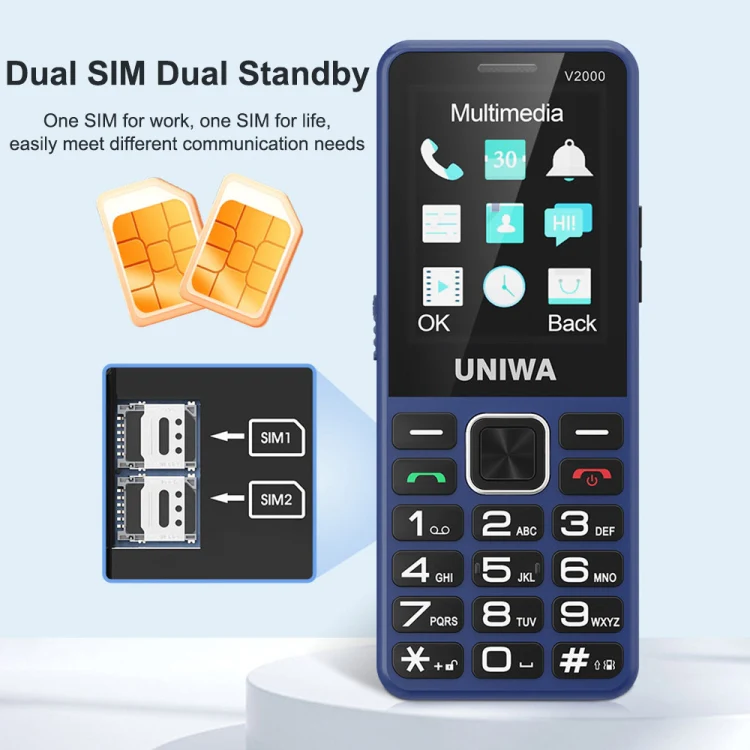 UNIWA V2000 Elder Keypad Phone, 2.4 inch Unisoc T107, 1700mAh Battery, LED Flashlight, SOS, Network: 4G, US Plug (Black) - Image 6