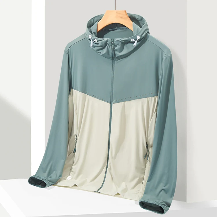 UPF40+ Men and Women Summer High Elasticity Ice Silk Sunscreen Clothing Sports Coat, Size:L(Light Army Green-Male)