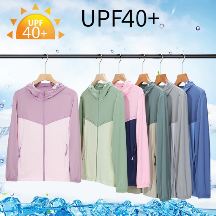 UPF40+ Men and Women Summer High Elasticity Ice Silk Sunscreen Clothing Sports Coat, Size:M(Dark Blue-Female) - Image 2