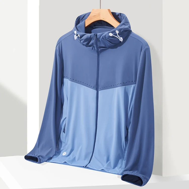 UPF40+ Men and Women Summer High Elasticity Ice Silk Sunscreen Clothing Sports Coat, Size:XL(Blue-Male)