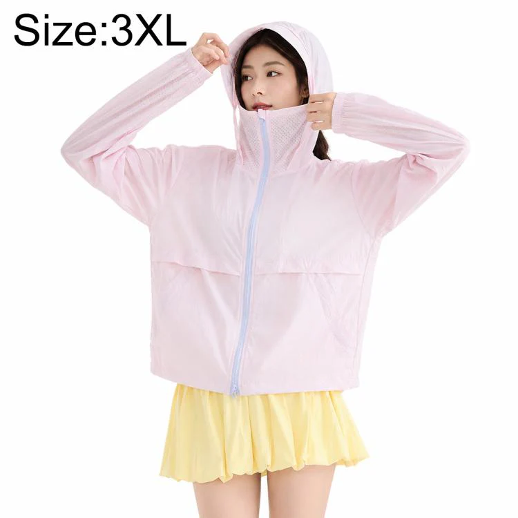 UPF50+ Cooling Fiber Lightweight Breathable Sun Protection Coat, Size:3XL(Short Style Pink)