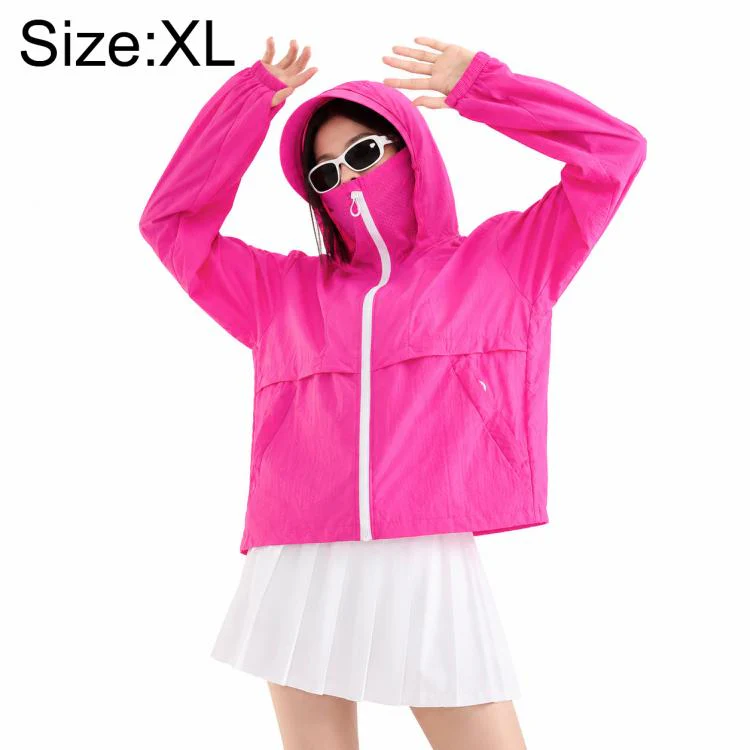 UPF50+ Cooling Fiber Lightweight Breathable Sun Protection Coat, Size:XL(Short Style Rose Red)
