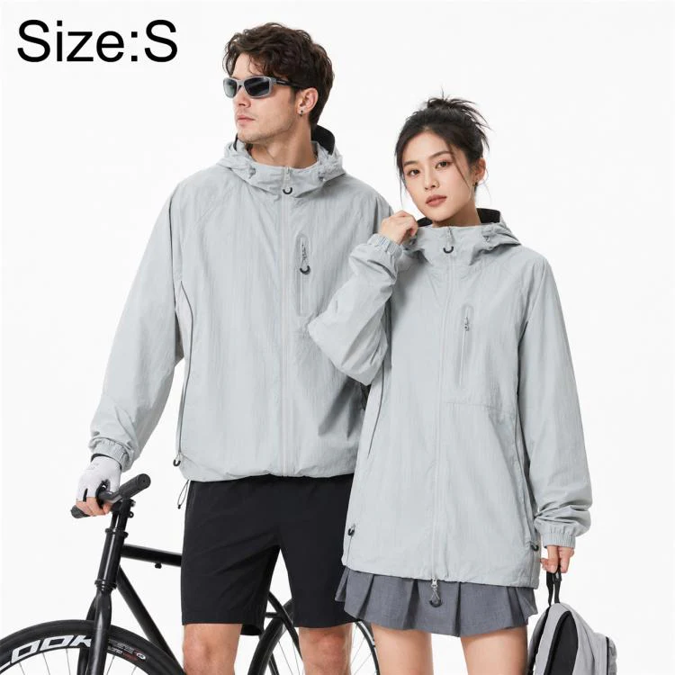 UPF50+ Lightweight Breathable Sun Protection Coat with Black Rubber Brim Hood, Size:S(Light Grey)