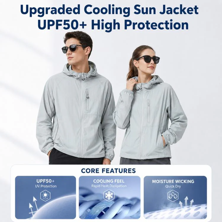 UPF50+ Lightweight Breathable Sun Protection Coat with Black Rubber Brim Hood, Size:S(Light Grey) - Image 2