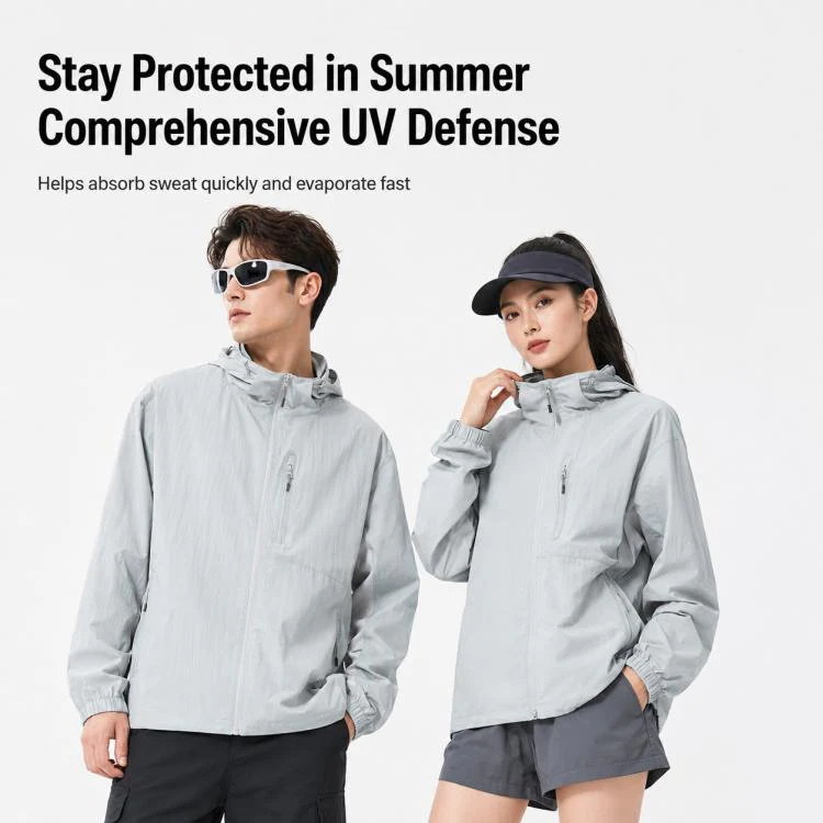 UPF50+ Lightweight Breathable Sun Protection Coat with Black Rubber Brim Hood, Size:S(Light Grey) - Image 5