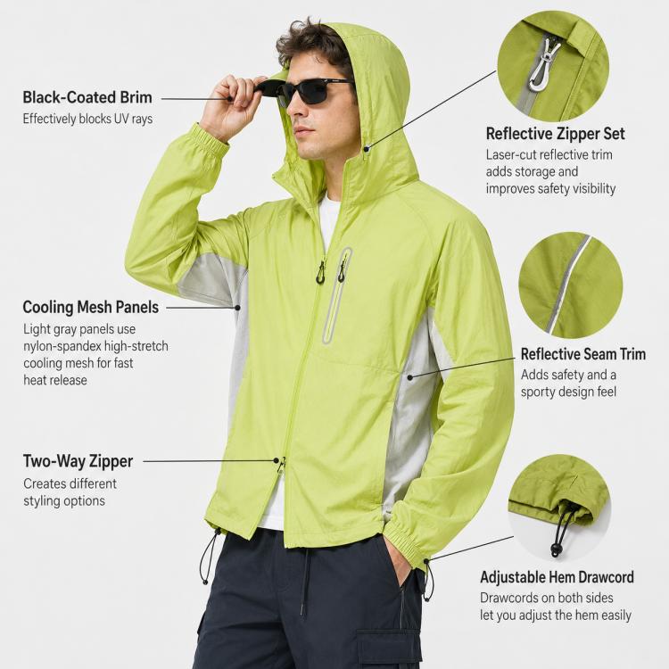 UPF50+ Lightweight Breathable Sun Protection Coat with Black Rubber Brim Hood, Size:S(Light Grey) - Image 6