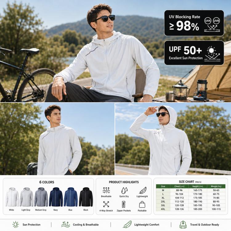 UPF50+ Lightweight Breathable Sun Protection Men Coat, Size:3XL(Milk White) - Image 2