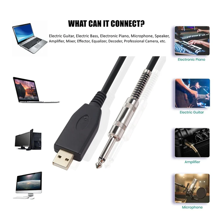 US48S USB to 6.35mm Electric Guitar Recording Cable, Cable Length:3m - Image 4