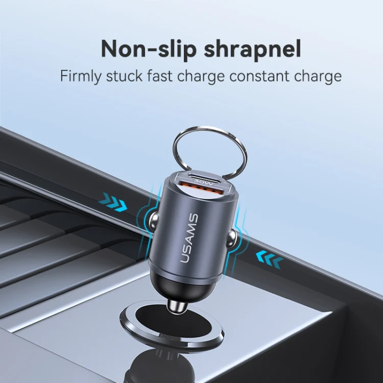USAMS US-CC206 C38 PD30W USB + Type-C Dual Port Fast Charging Aluminum Alloy Car Charger(Tarnish) - Image 6
