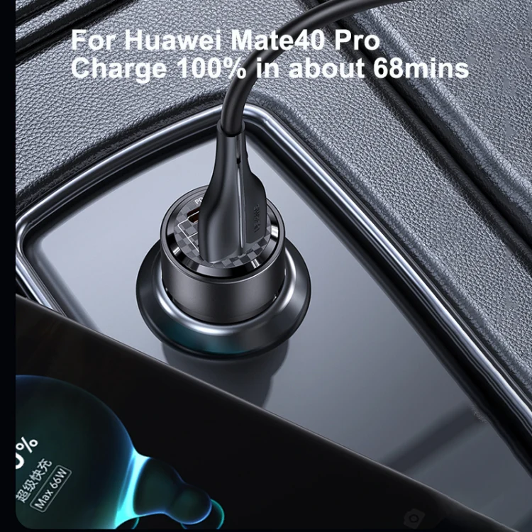USAMS US-CC208 C39 60W USB + Type-C Dual Port Fast Charging Aluminum Alloy Transparent Car Charger(Black) - Image 6