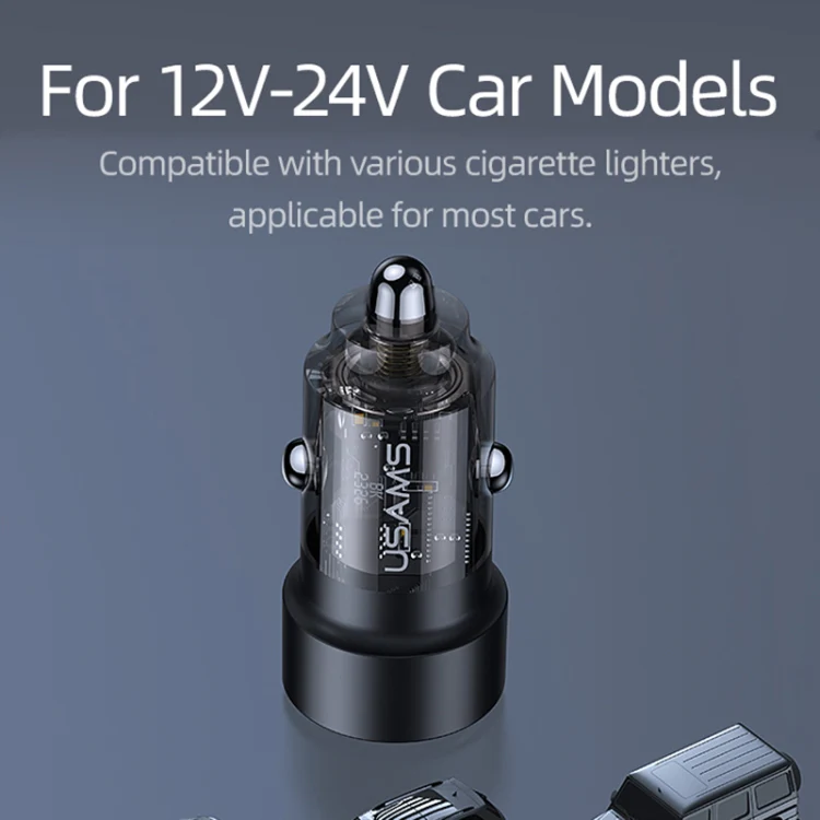 USAMS US-CC208 C39 60W USB + Type-C Dual Port Fast Charging Aluminum Alloy Transparent Car Charger(Black) - Image 8