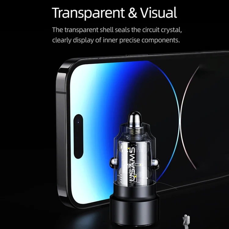 USAMS US-CC208 C39 60W USB + Type-C Dual Port Fast Charging Aluminum Alloy Transparent Car Charger(Purple) - Image 3