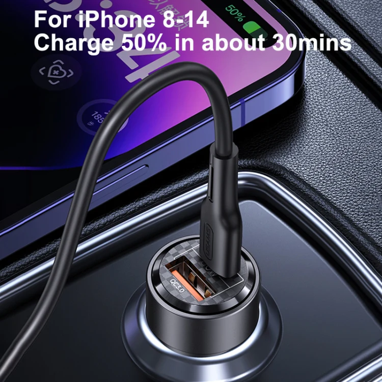 USAMS US-CC208 C39 60W USB + Type-C Dual Port Fast Charging Aluminum Alloy Transparent Car Charger(Purple) - Image 5