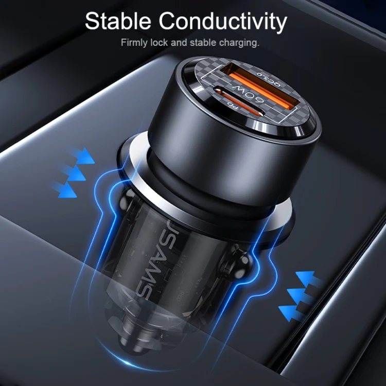 USAMS US-CC208 C39 60W USB + Type-C Dual Port Fast Charging Aluminum Alloy Transparent Car Charger(Purple) - Image 7