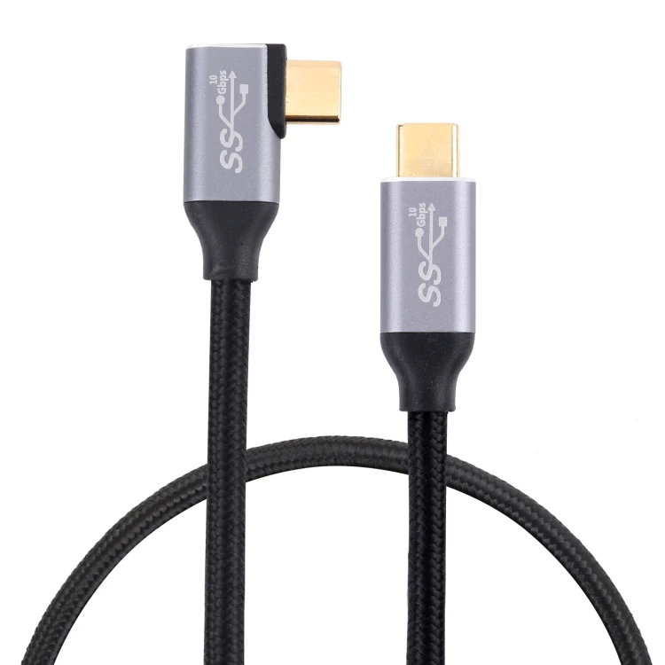 USB-C / Type-C Male to USB-C / Type-C Elbow Transmission Data Cable, Cable Length:1m