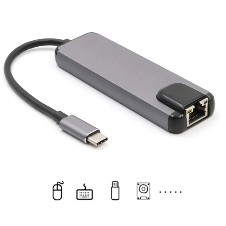 USB-C/Type-C to HD 4K HDMI + RJ45 + USB 3.0 + USB 2.0 + PD 5 in 1 HUB Converter - Image 4