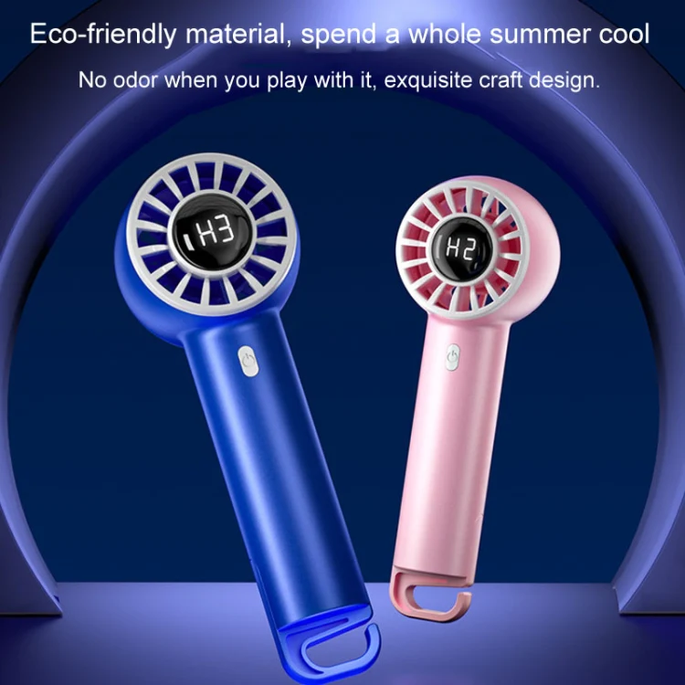 USB Charging Digital Display Handheld Turbo Fan Portable Foldable Buckle Small Fan(Blue) - Image 3