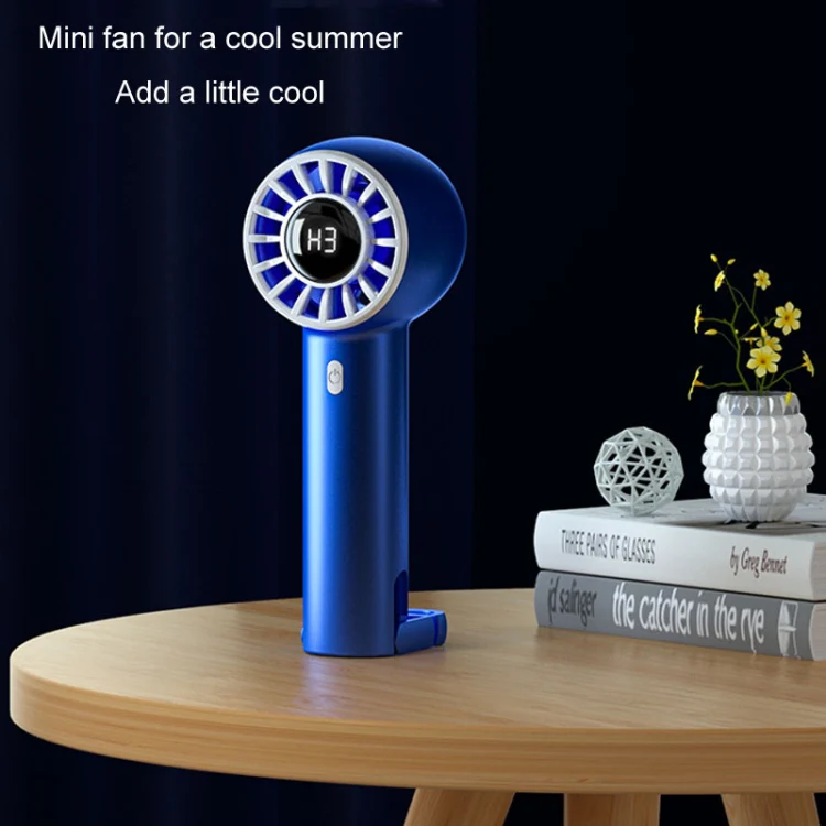 USB Charging Digital Display Handheld Turbo Fan Portable Foldable Buckle Small Fan(Blue) - Image 4