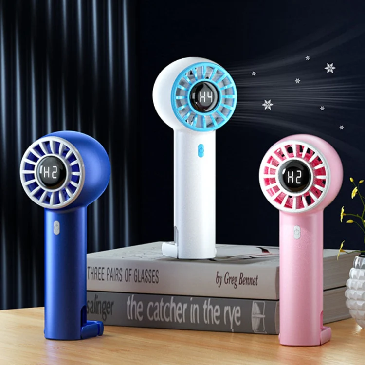USB Charging Digital Display Handheld Turbo Fan Portable Foldable Buckle Small Fan(Pink) - Image 2