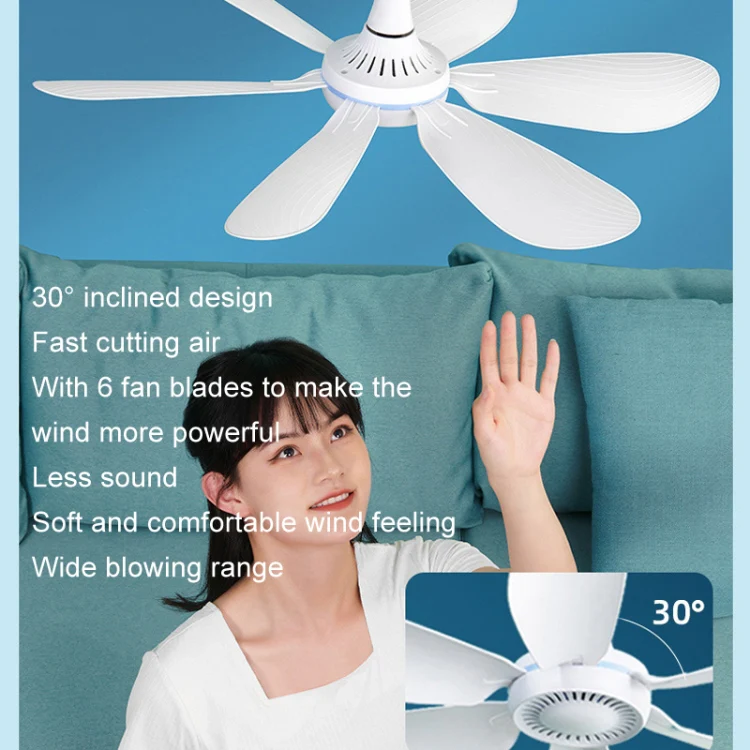 USB Home Dormitory Mute High Wind Power Mini Fan Six Blade Small Ceiling Fan, Style: Fan+Remote Control Speed Control Cord - Image 9