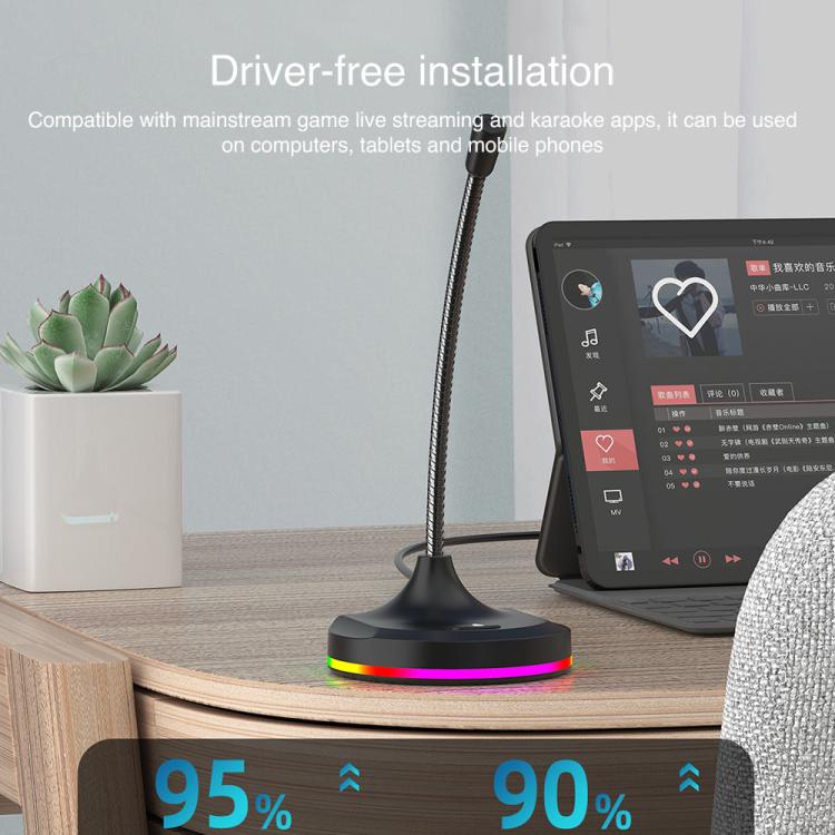 USB Multi-function Microphone RGB Light Built-in Sound Card(Black) - Image 3