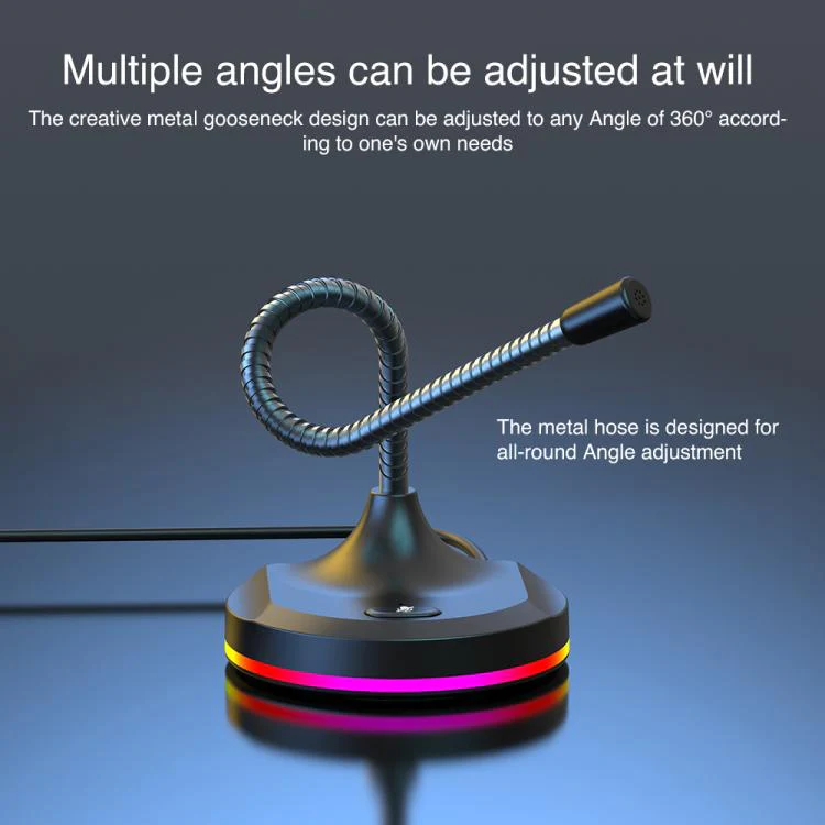 USB Multi-function Microphone RGB Light Built-in Sound Card(Black) - Image 5