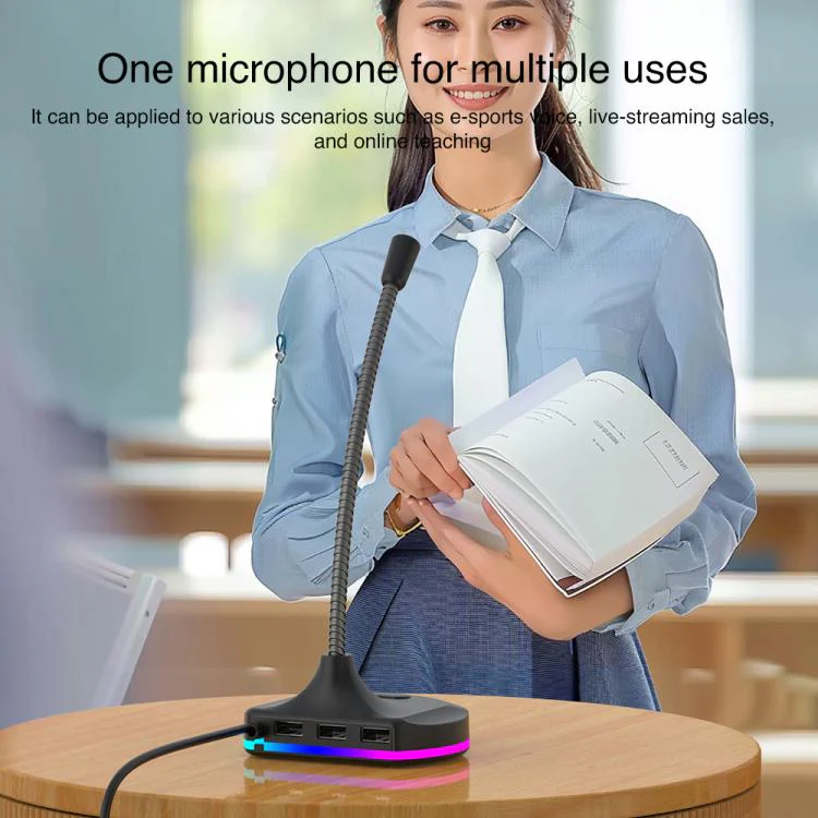USB Multi-function Microphone RGB Light Built-in Sound Card(Black) - Image 7