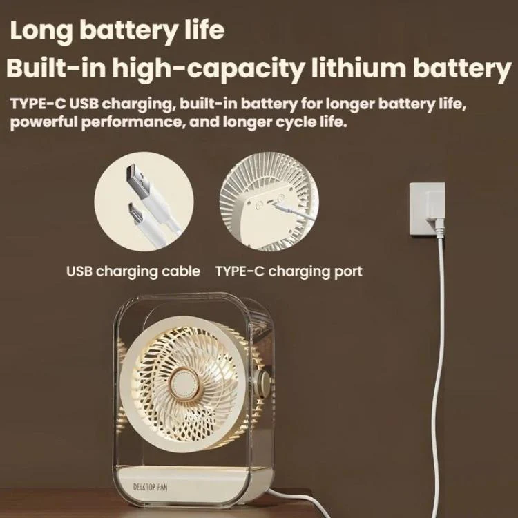 USB Rechargeable Desktop High-Power Fan With Night Light(Beige) - Image 11